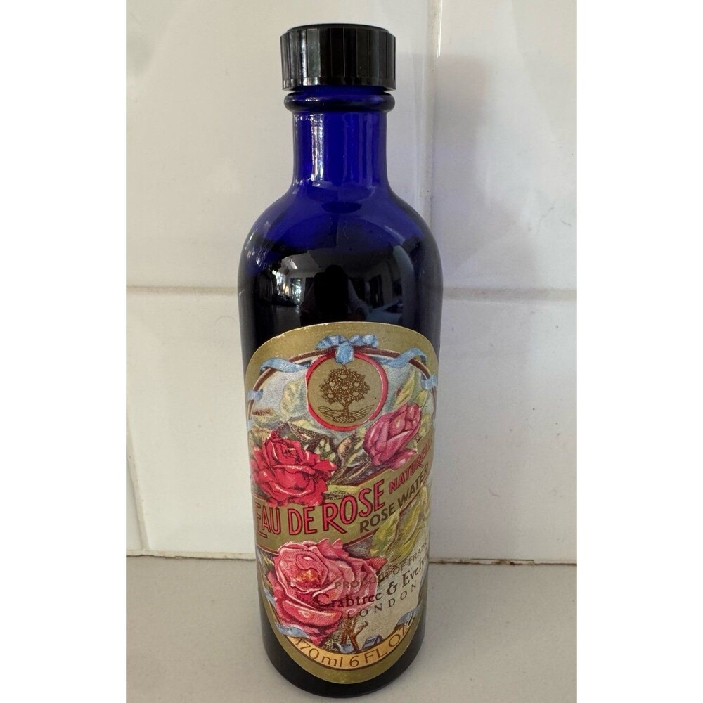 NEW Vintage 1974 Cobalt Blue Crabtree & Evelyn Eau De Rose Rosewater Full Bottle